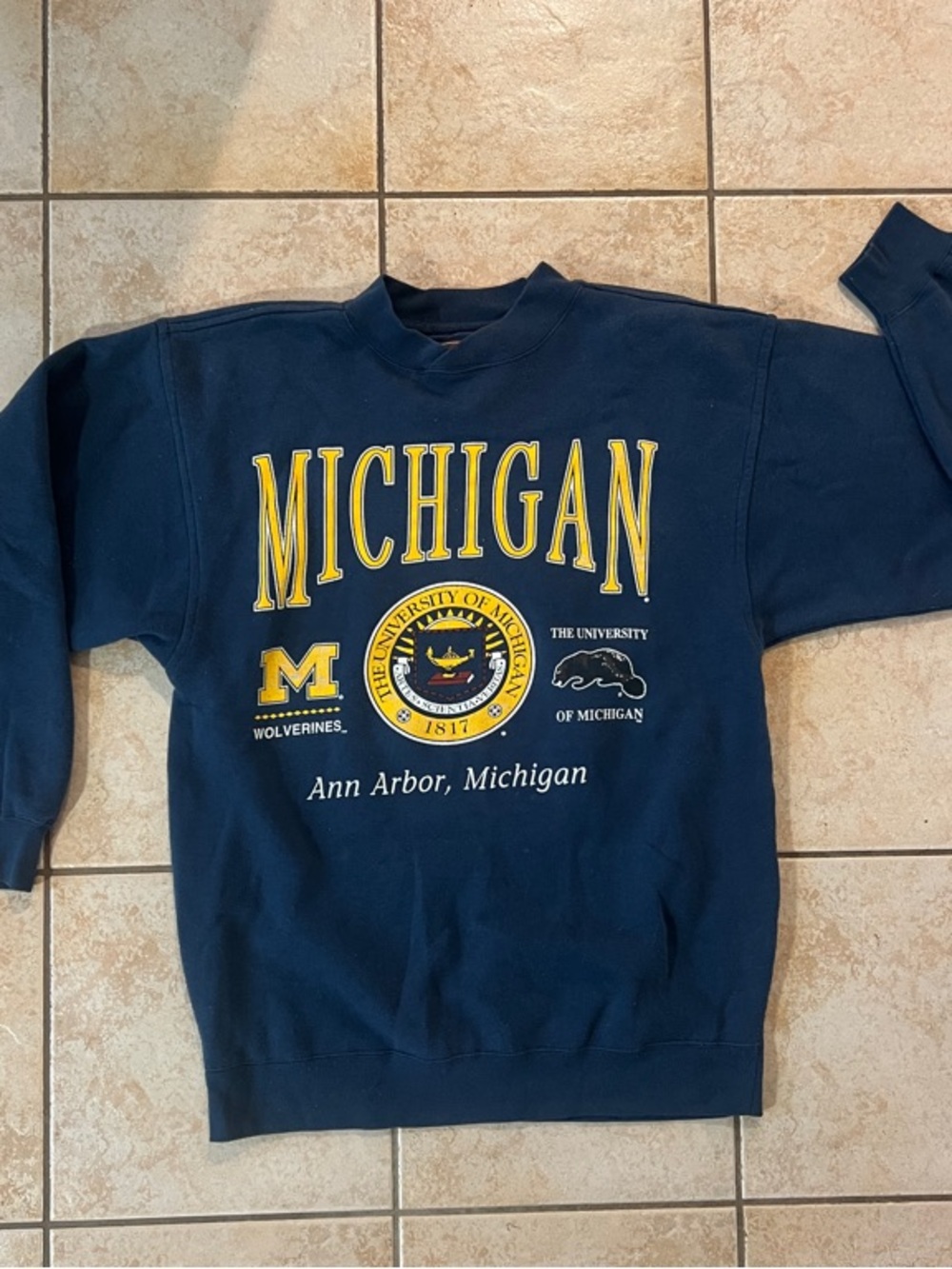 Vintage Michigan Wolverines Navy Crewneck Sweatshirt, Sz Medium